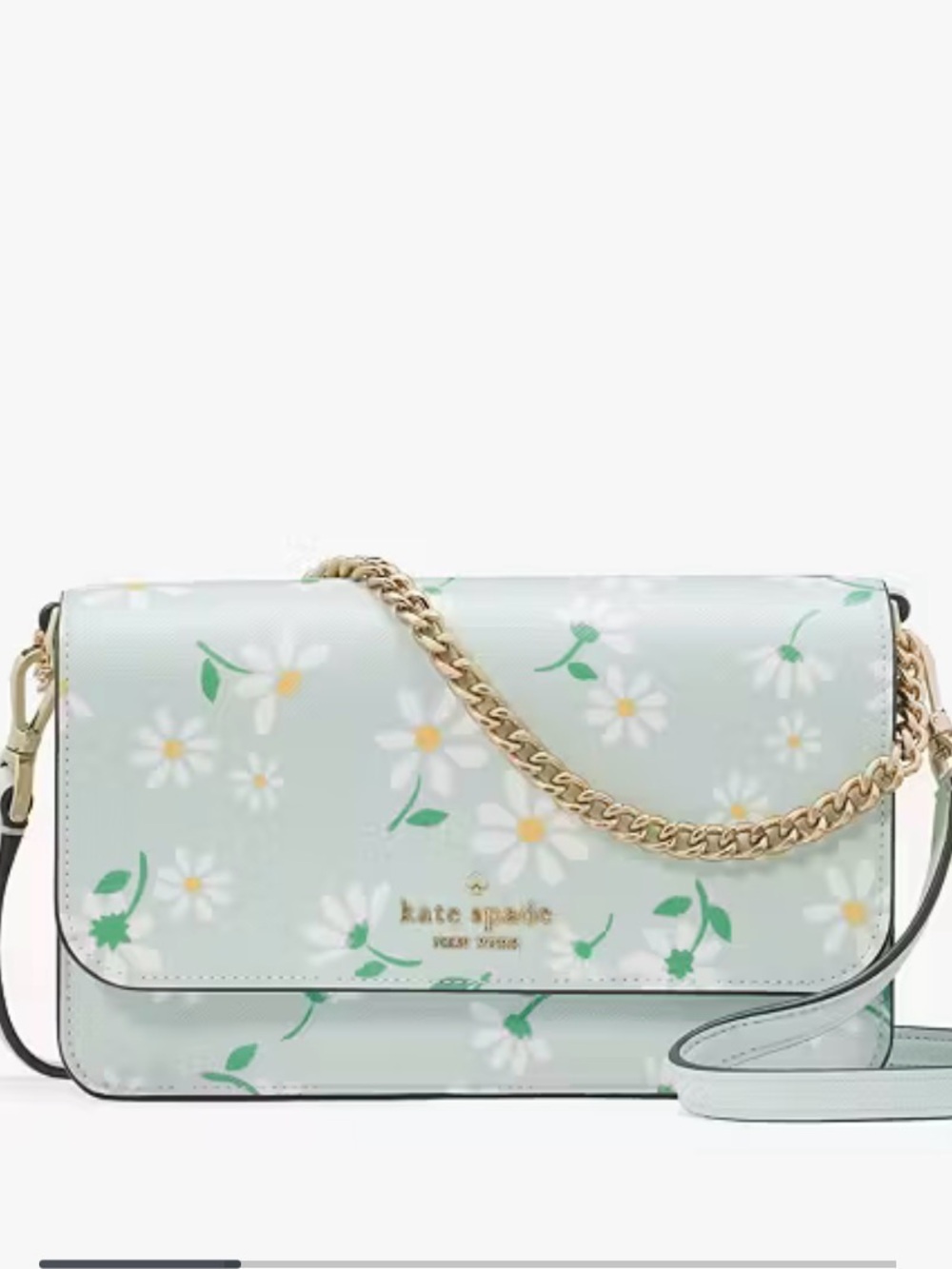 kate spade mint daisy-print crossbody with gold chain